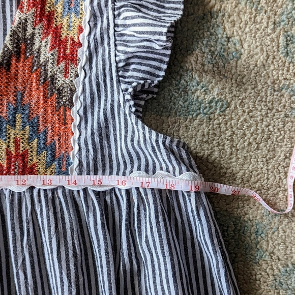 THML Tribal Dress Blue And White Stripes Size L - Picture 8 of 9